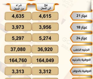 سعر الذهب في الصاغة المصرية 